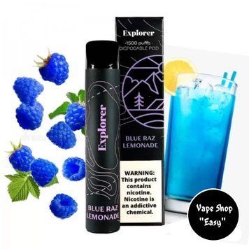 Одноразовая Pod система Explorer 1500 Blue Raz Lemonade (Лимонад с голубой малиной) 50mg 850mah на 1500 затяжек 0711-1 фото