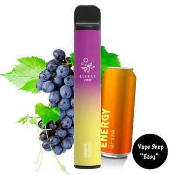 Одноразовая Pod система Elf Bar 2000 Grape Energy (Энергетик Виноград) 50mg 1200mah на 2000 затяжек 0706-7 фото